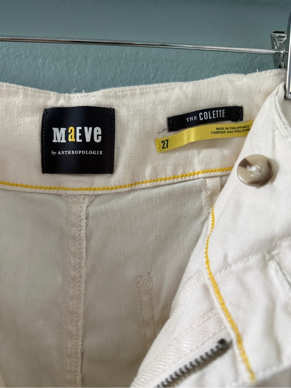 Anthropologie Maeve Colette European Linen Wide Leg Pants Chalk White Size 27 - Picture 4 of 5